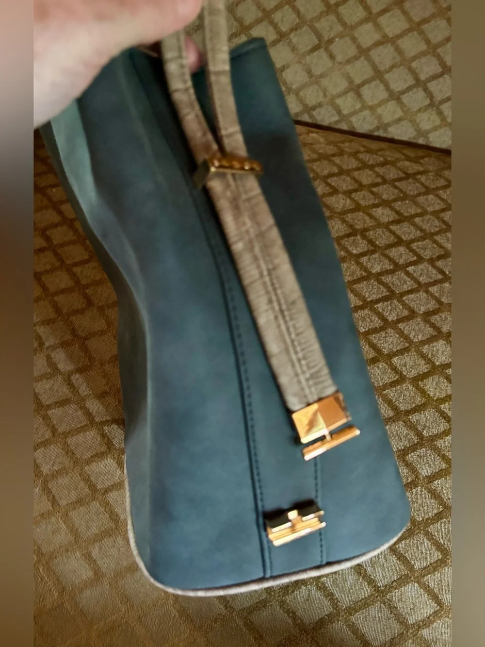 Samoe Convertible Strap Bucket Hobo Small Bag in Slate Blue Premium Faux Leather